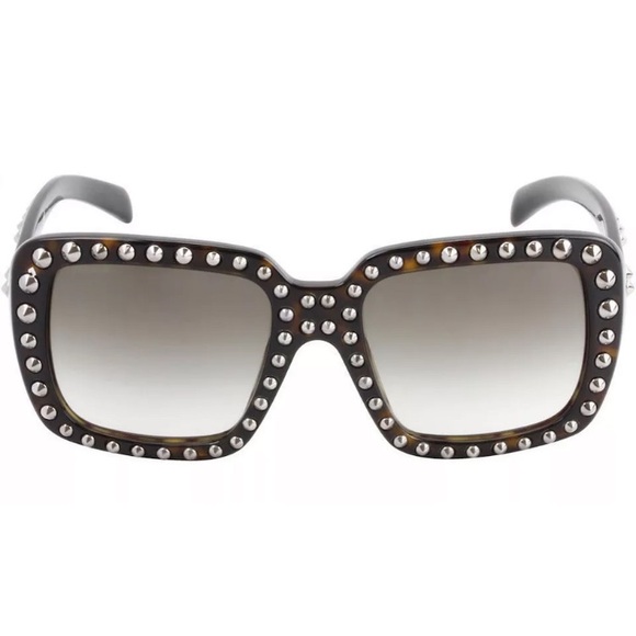 Prada Square Havana Studded Sunglasses - Picture 1 of 5